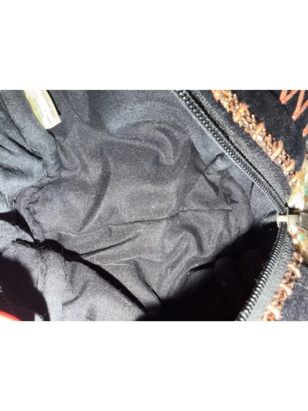 Lovestitch Boho Woven Tassel Cosmetic Bag Black Velvet Metallic Trim Pouch